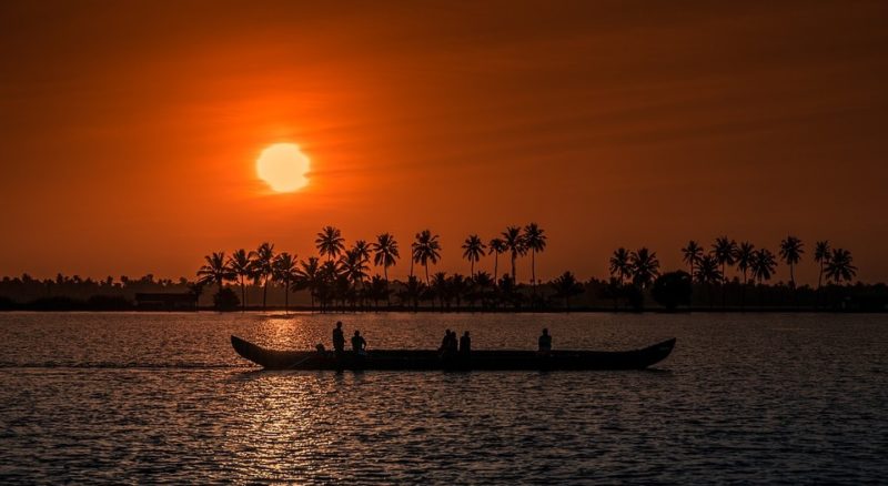 River sunset in Kerala, India